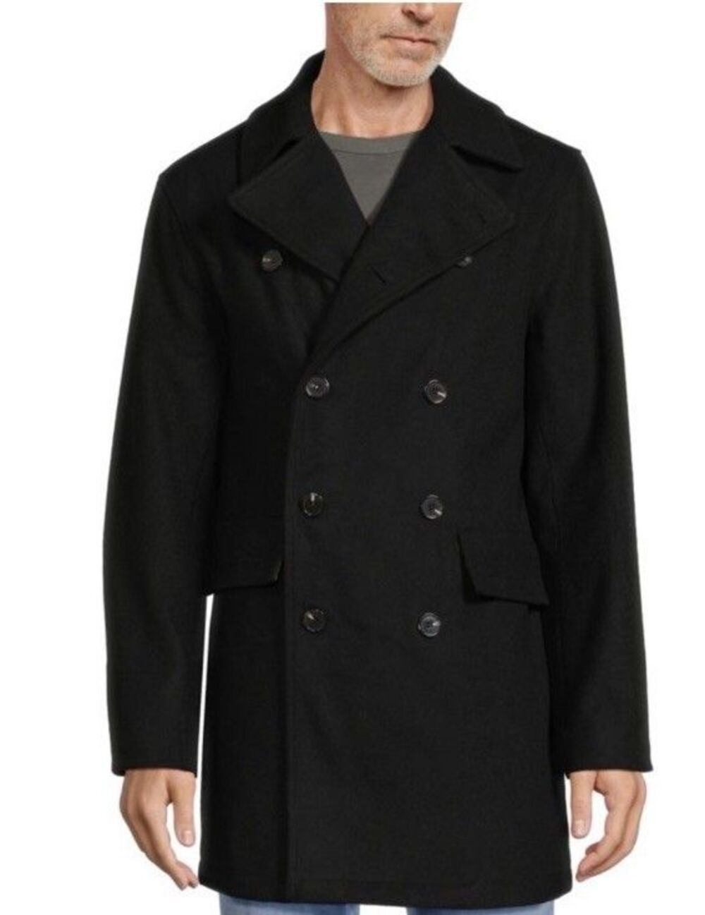 Hudson jeans Men's Black Double Breasted Wool Blend Peacoat SZ. M NWT$448